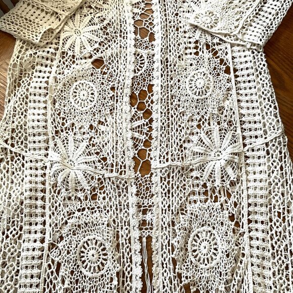 CATO FLORAL CROCHET LACE FRINGE BOHO OPEN FRONT CARDIGAN - Picture 13 of 16
